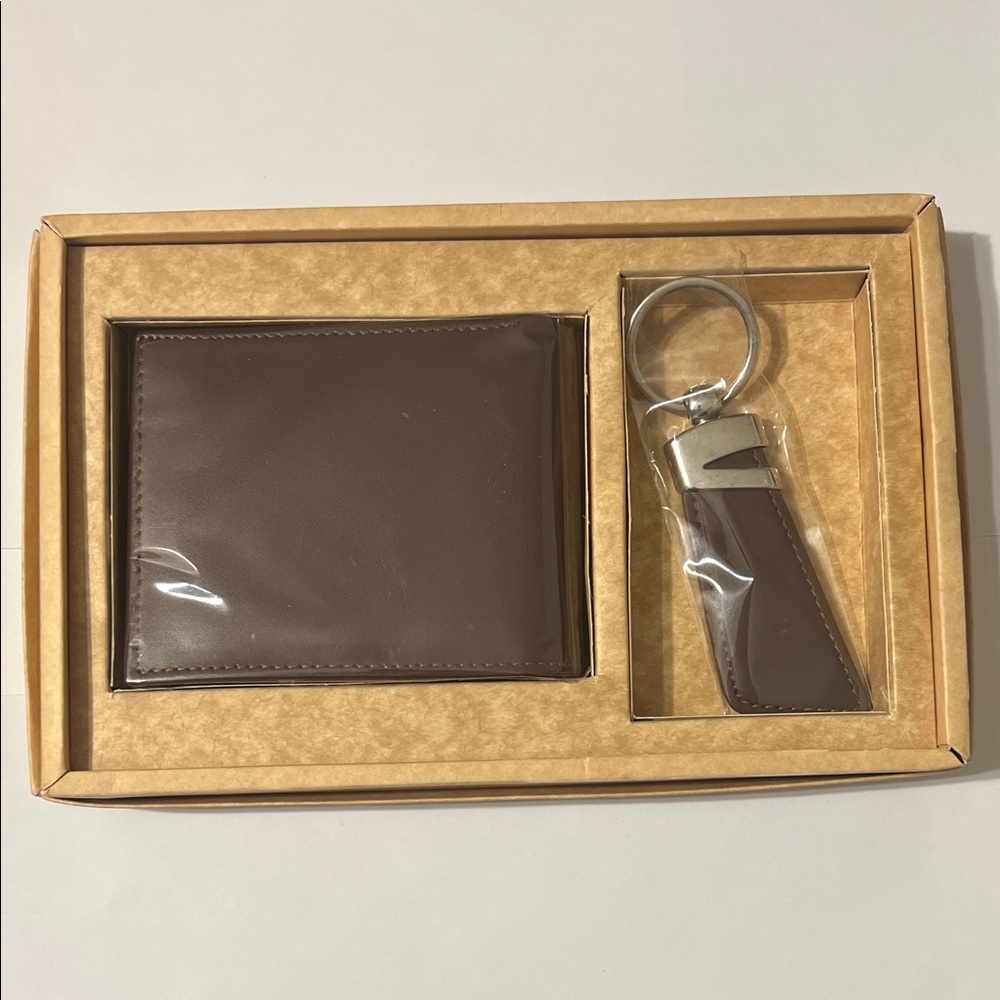 Brown Leather Wallet and Keychain Set hand made